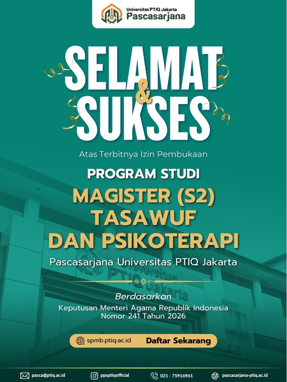 image_Prodi Magister Tasawuf dan Psikoterapi Pascasarjana Universitas PTIQ Jakarta Resmi Kantongi Izin Operasional, Siap Terim
